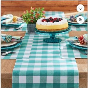 The Pioneer Woman Charming Check 13 piece Table Linens Set. TEAL.  NEW!!